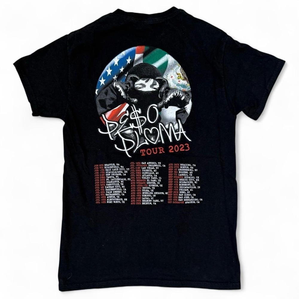 Peso Pluma 2023 Tour Black T-Shirt Adult Size Small Double Sided Graphic Tee